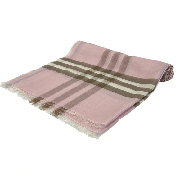 Burberry - Light Pink Brown Multi Wool Silk Scarf - Picture 1 of 3